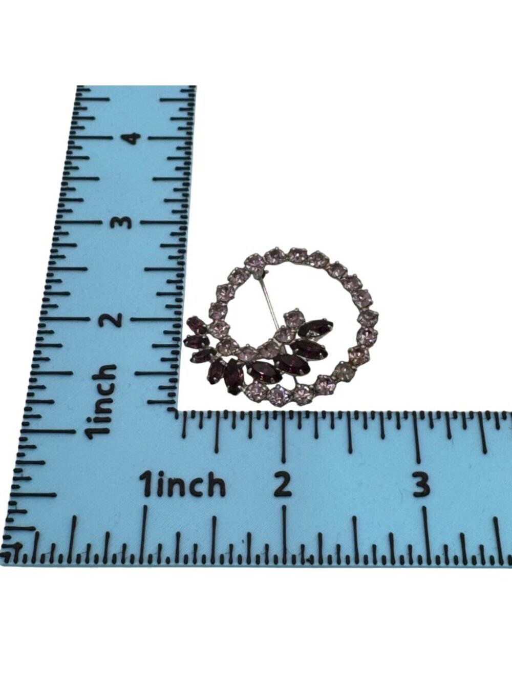 Amethyst Glass BDA Rhinestone Circle Brooch Purple & Clear 1.75" Statement Vtg - Picture 5 of 9